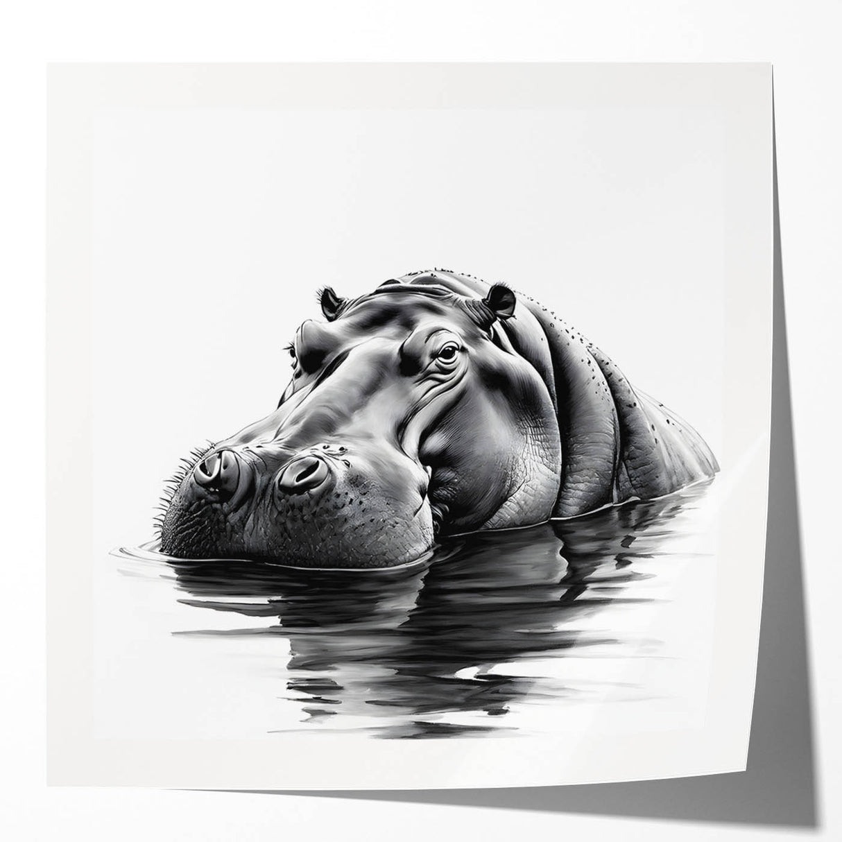 Hippopotamus wall art design featuring vibrant colors and intricate details, perfect for animal-themed decor, displayed in a modern setting for enhanced aesthetic appeal.