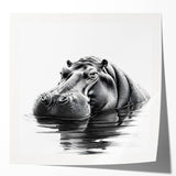 Hippopotamus wall art design featuring vibrant colors and intricate details, perfect for animal-themed decor, displayed in a modern setting for enhanced aesthetic appeal.