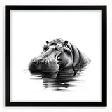 Black-framed wall art collection showcasing a vibrant hippopotamus design, featuring intricate details and bold colors, perfect for wildlife enthusiasts and home decor.