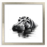 Silver-framed wall art featuring a vibrant hippopotamus design, showcasing intricate details and colors, perfect for wildlife enthusiasts and home decor.