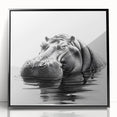 Framed wall art featuring a striking black acrylic design of a hippopotamus, showcasing intricate details and vibrant colors, perfect for wildlife enthusiasts.