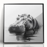 Framed wall art featuring a striking black acrylic design of a hippopotamus, showcasing intricate details and vibrant colors, perfect for wildlife enthusiasts.