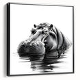 Framed canvas wall art showcasing a side view of a hippopotamus in a sleek black design, ideal for wildlife enthusiasts and modern decor lovers.