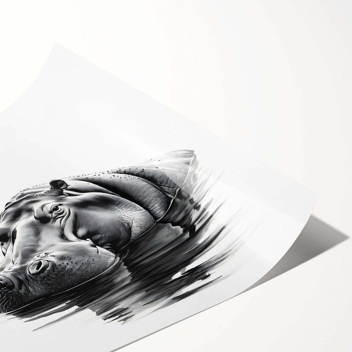 Vibrant rolled print showcasing a detailed hippopotamus design in an African wildlife theme, perfect for enhancing home decor with nature-inspired art.