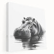 Stretched canvas artwork depicting a side view of a hippopotamus in a vibrant natural setting, showcasing detailed textures and colors, perfect for wildlife enthusiasts.