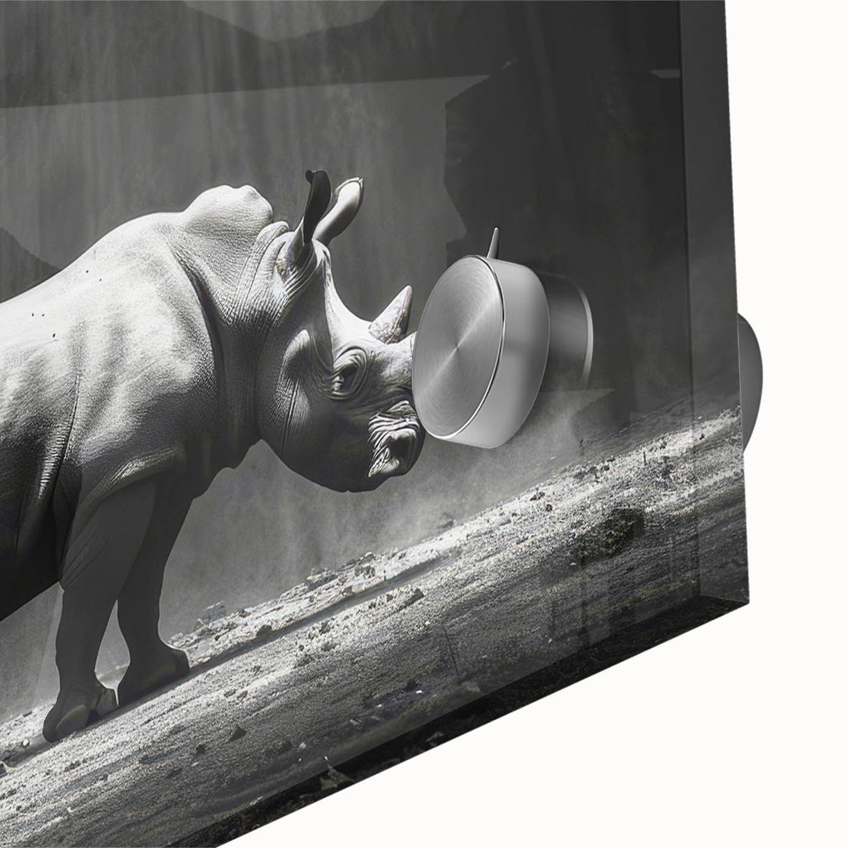 Close-up of a vibrant acrylic wall art piece depicting a hippopotamus in a wild landscape, showcasing rich colors and intricate details, perfect for animal lovers.