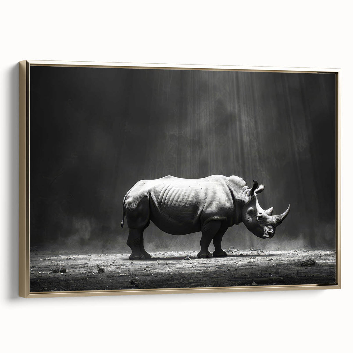 Framed wall art showcasing a side view of a hippopotamus in a vibrant gold design. Perfect for wildlife enthusiasts, this canvas adds a touch of nature to any decor.
