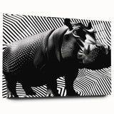 Side view of a sleek acrylic glass wall art piece showcasing a vibrant hippopotamus design, perfect for animal lovers and modern decor enthusiasts. The artwork's vivid colors and unique style enhance any space, making it an eye-catching focal point.