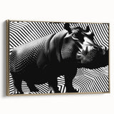 Framed canvas wall art showcasing a side view of a hippopotamus in a gold color palette, perfect for adding a touch of nature-inspired elegance to home decor.