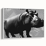Framed wall art featuring a side view of a hippopotamus in a serene jungle setting, showcasing vibrant colors and intricate details, perfect for animal lovers’ decor.