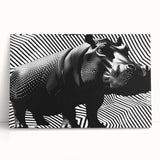 Vibrant stretched canvas wall art featuring a playful hippopotamus in a colorful, abstract design, perfect for animal lovers and home decor enthusiasts.