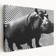 Side view of a vibrant hippopotamus wall art design, showcasing rich colors and detailed textures on stretched canvas, ideal for wildlife enthusiasts' decor.