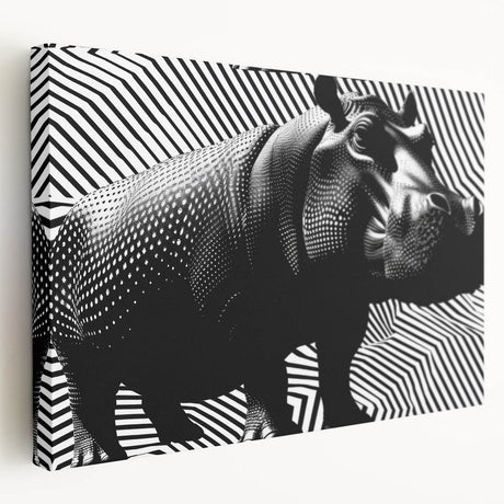 Side view of a vibrant hippopotamus wall art design, showcasing rich colors and detailed textures on stretched canvas, ideal for wildlife enthusiasts' decor.