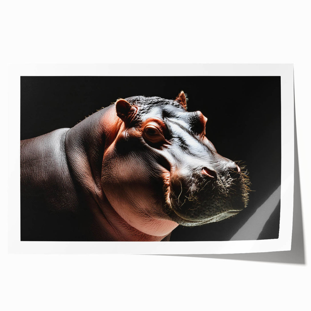 Detailed illustration of a colorful hippopotamus design on rolled wall art, showcasing vibrant colors and intricate patterns, perfect for animal lovers and home decor enthusiasts.