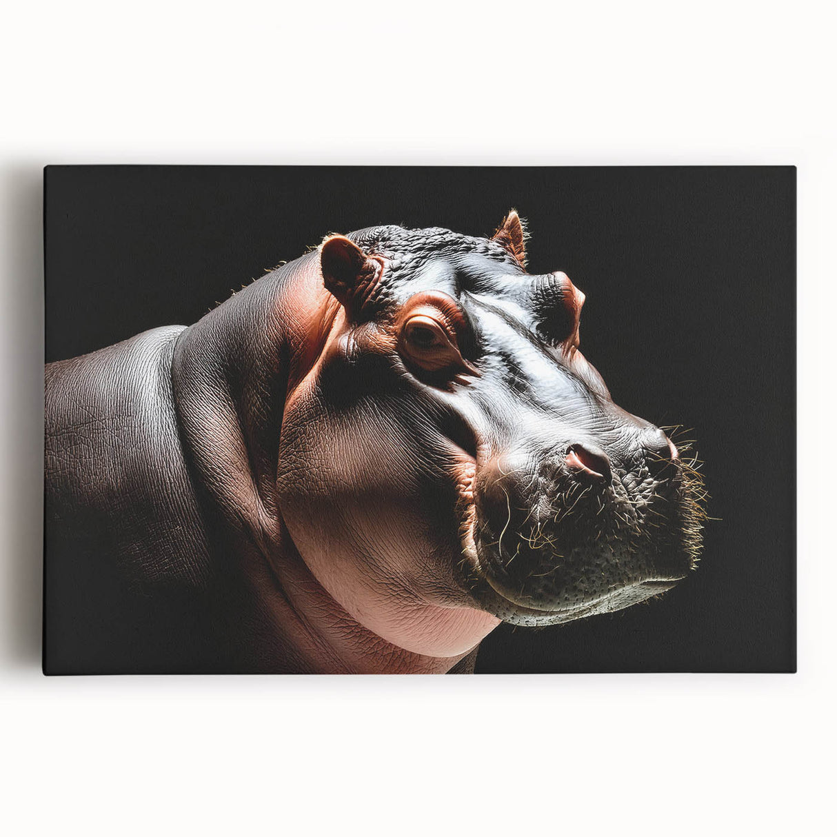 Vibrant canvas wall art showcasing a majestic hippopotamus in a natural habitat, highlighting its unique features and rich colors, perfect for wildlife enthusiasts.