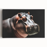 Vibrant canvas wall art showcasing a majestic hippopotamus in a natural habitat, highlighting its unique features and rich colors, perfect for wildlife enthusiasts.
