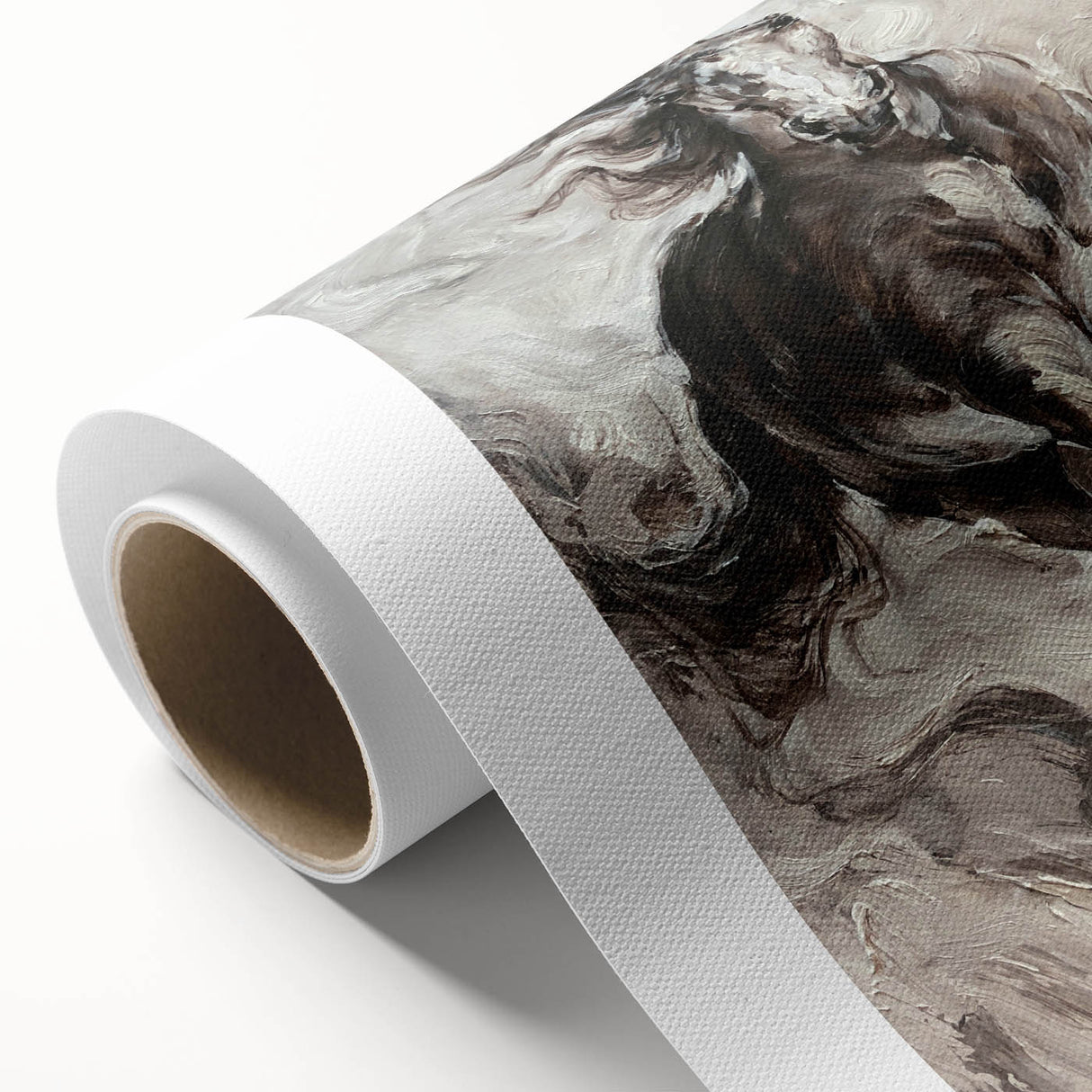 Stunning rolled canvas artwork showcasing a wild horse design, featuring vibrant colors and intricate details, perfect for animal lovers and home decor enthusiasts.