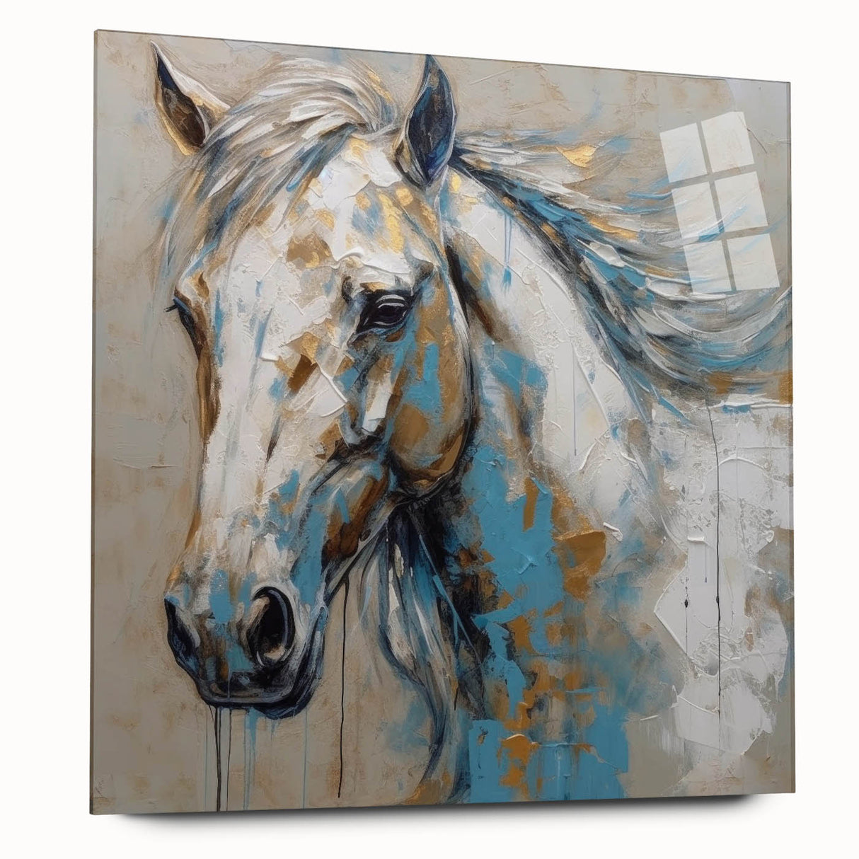 Acrylic glass wall art featuring a side view of a majestic wild horse, showcasing intricate design details and vibrant colors, perfect for animal lovers and home decor.