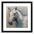 Black-framed wall art showcasing a wild horse design, featuring vibrant colors and intricate details, ideal for nature lovers and home decor enthusiasts.