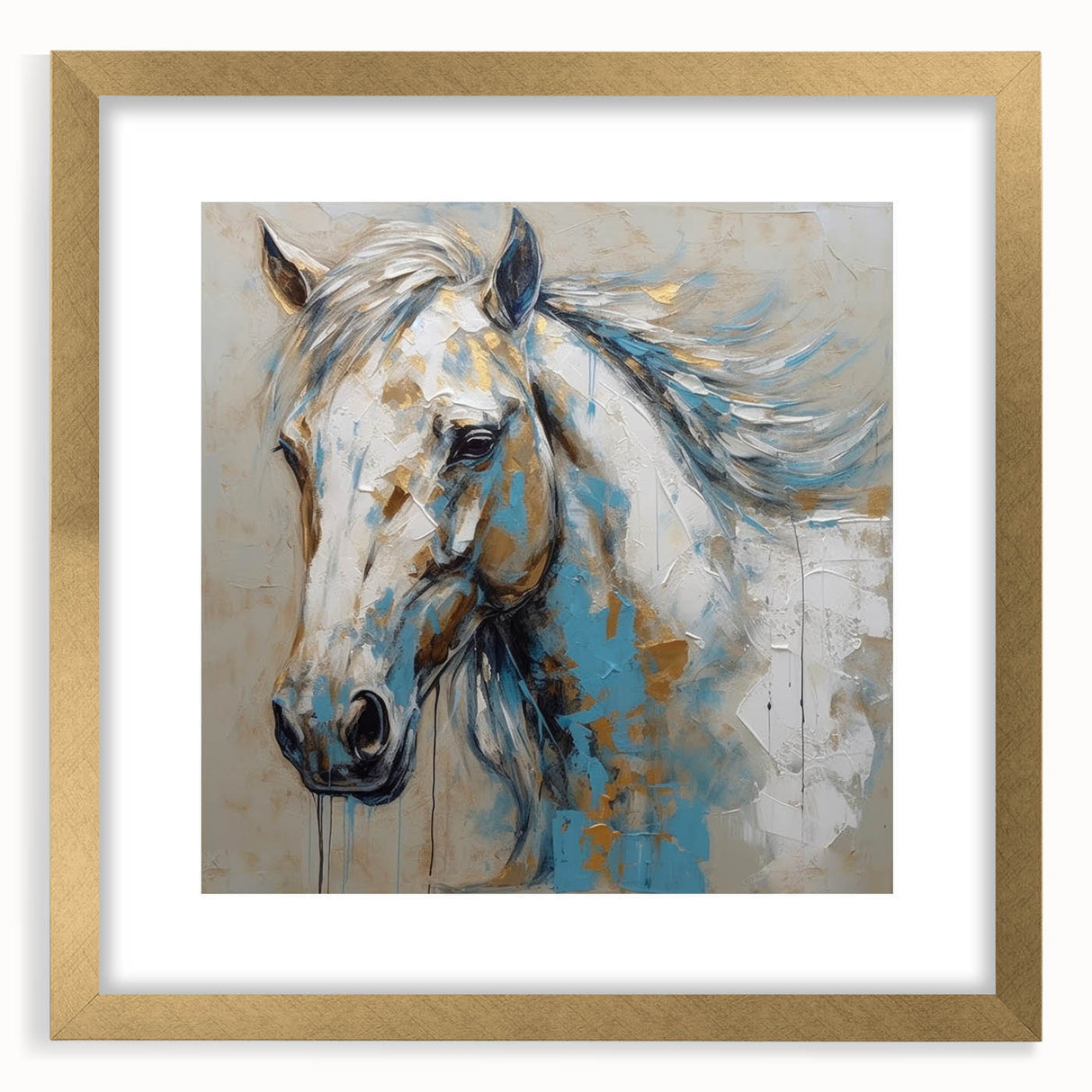 Framed wall art featuring a stunning horse design in gold tones, showcasing intricate details and a modern aesthetic, perfect for elevating home decor.