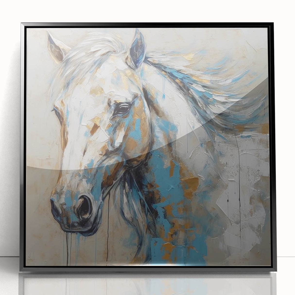 Framed acrylic wall art featuring a striking black horse design, showcasing fine details and vibrant colors, perfect for adding elegance to any living space.