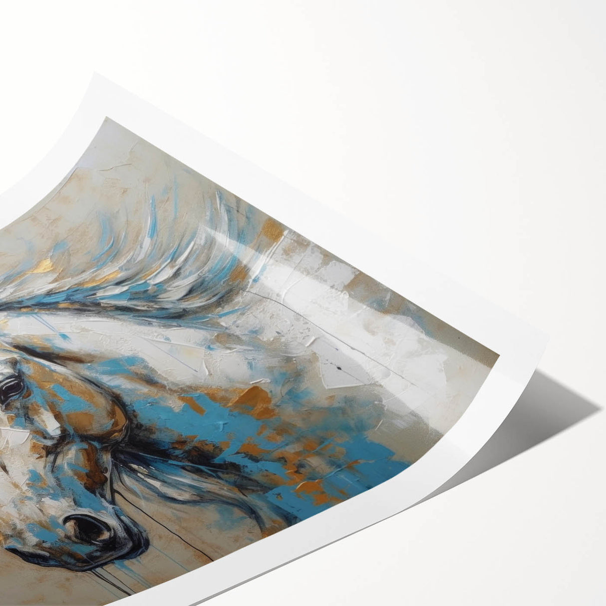 Stunning wall art print featuring a majestic wild horse galloping through vibrant, abstract landscapes, perfect for animal lovers and home decor enthusiasts.