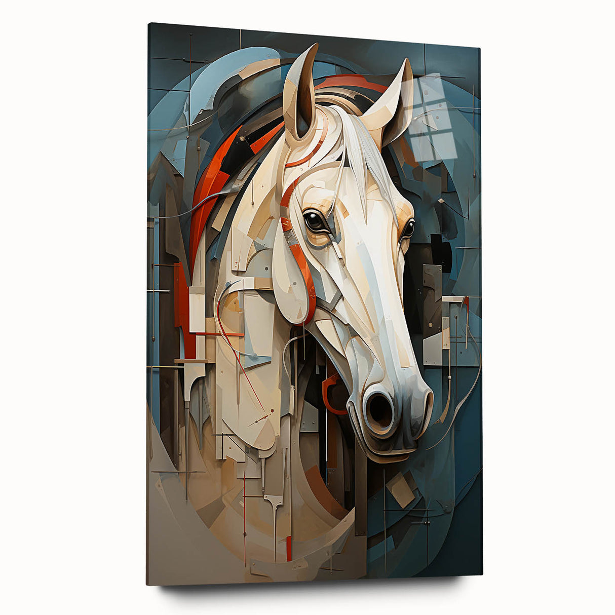 Acrylic wall art display showcasing a side view of a vibrant horse design, featuring intricate details in warm colors, perfect for enhancing interior decor.