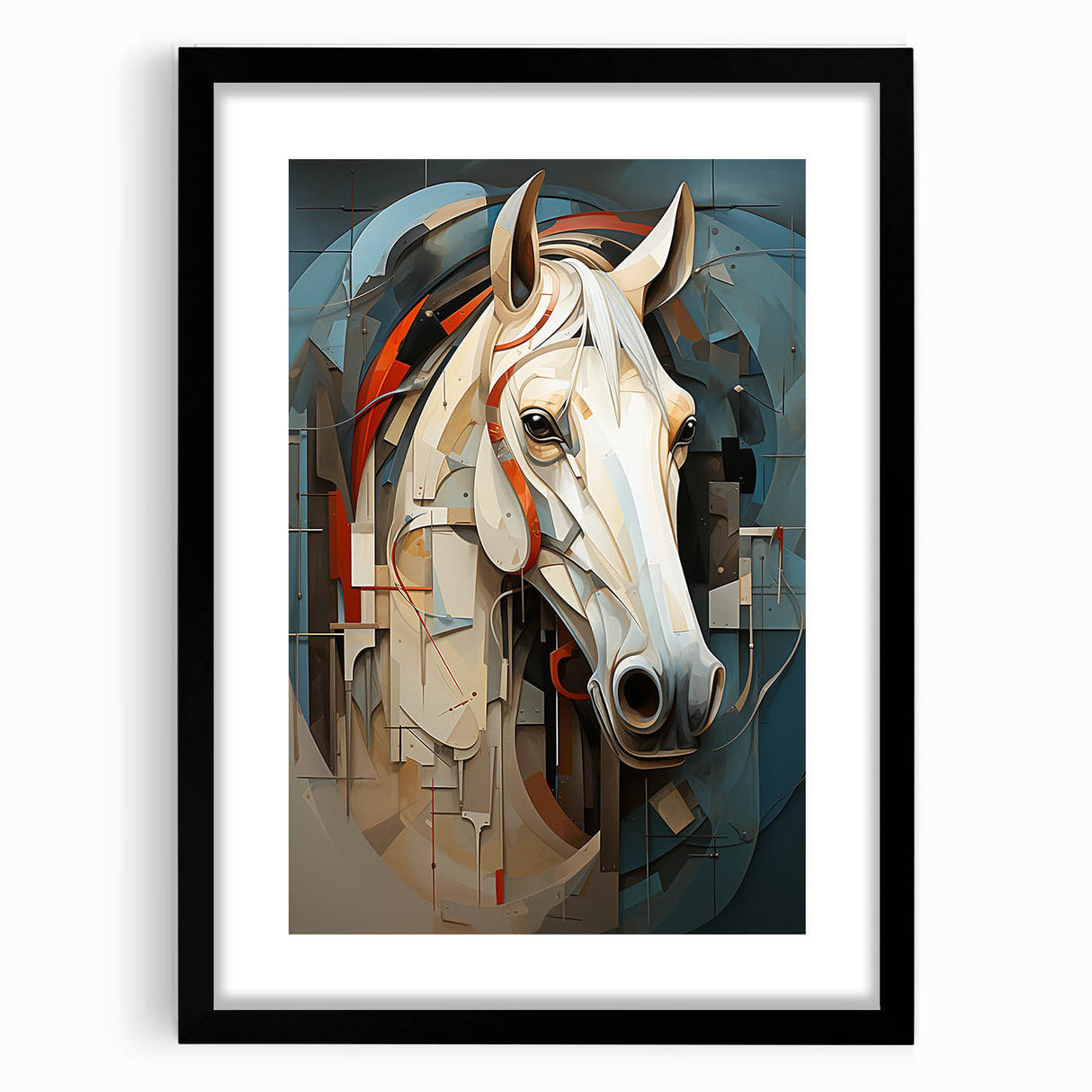Black-framed wall art featuring a striking horse design set against a vibrant background, perfect for animal lovers and home decor enthusiasts. Ideal for adding a touch of nature-inspired elegance to any room.