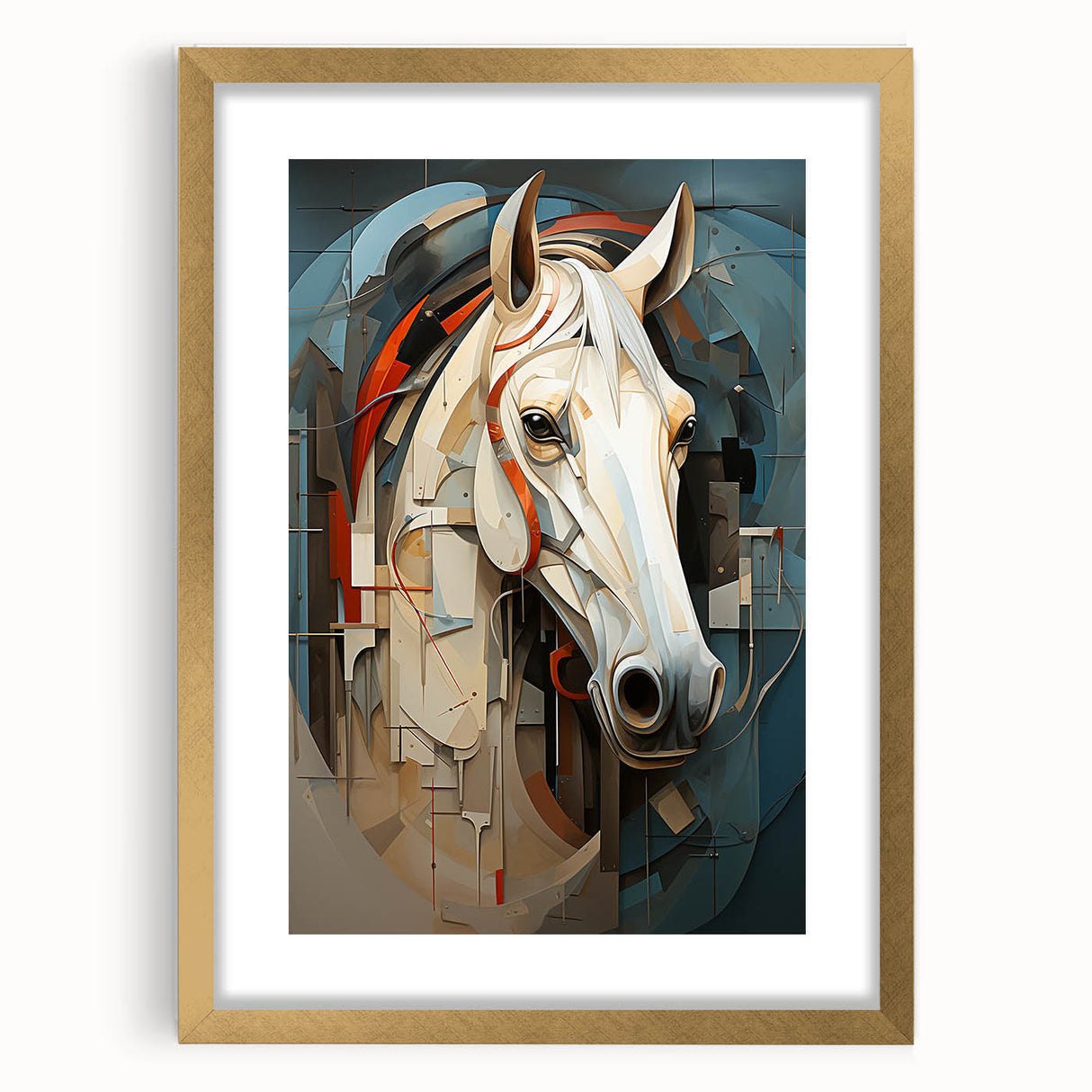 Elegant gold-framed wall art featuring a majestic horse design, set against a mat background, perfect for enhancing home decor with a touch of wildlife elegance. Ideal for animal lovers and art enthusiasts.