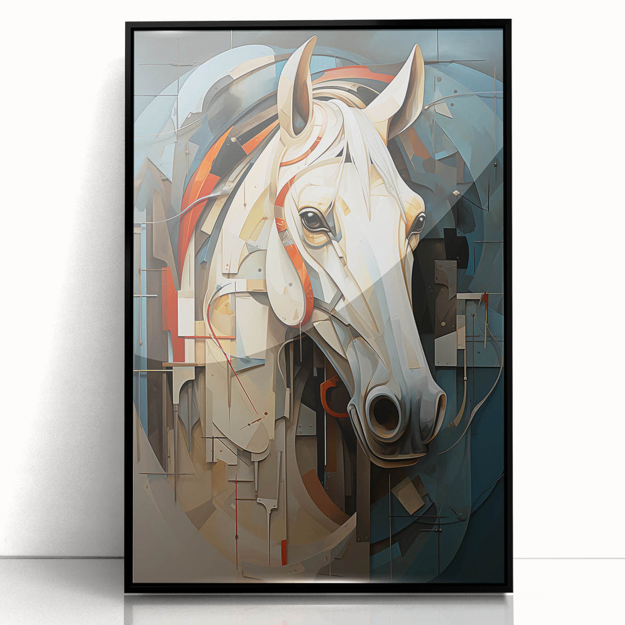 Framed acrylic wall art featuring a stunning horse design in a black frame, showcasing vibrant colors and intricate details, perfect for animal lovers and home decor.