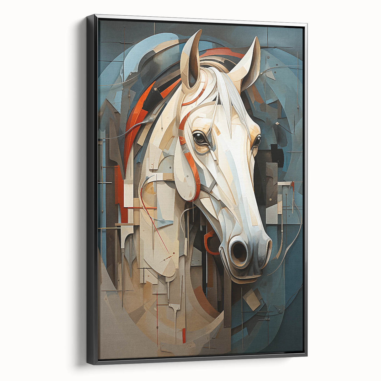 Framed canvas wall art featuring a striking black side view of a wild horse, showcasing its graceful form and intricate details, perfect for animal lovers.