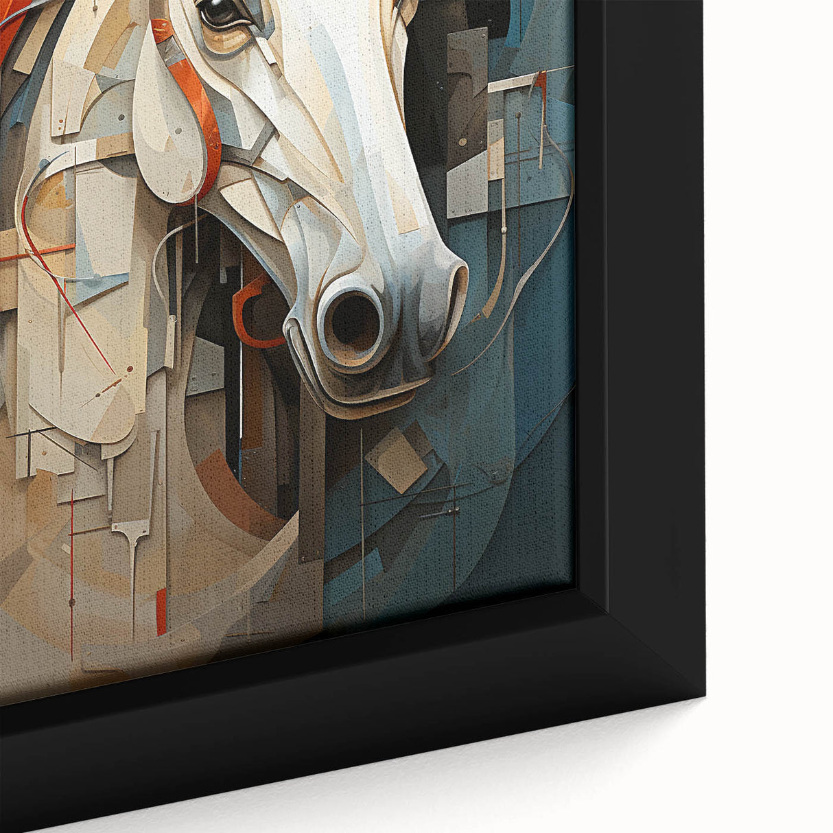 Close-up of a beautifully framed canvas wall art featuring a wild horse design, showcasing vibrant colors and intricate details in a natural setting, perfect for animal lovers.