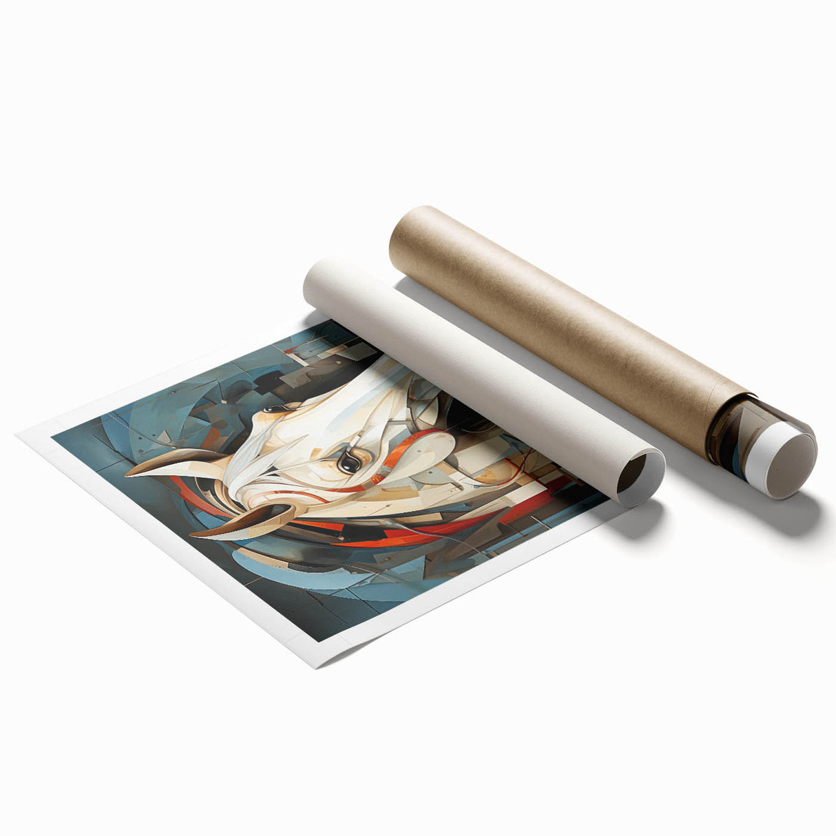 Stunning rolled wall art print featuring a majestic horse design in vibrant colors, perfect for animal lovers and home decor enthusiasts, elegantly packaged for easy display.
