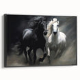 Framed canvas artwork of a majestic black horse in profile, showcasing detailed textures and rich colors, ideal for animal lovers and equestrian decor.