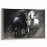 Framed wall art showcasing a silver side view of a majestic horse, highlighting its elegant features and flowing mane, perfect for equine enthusiasts.