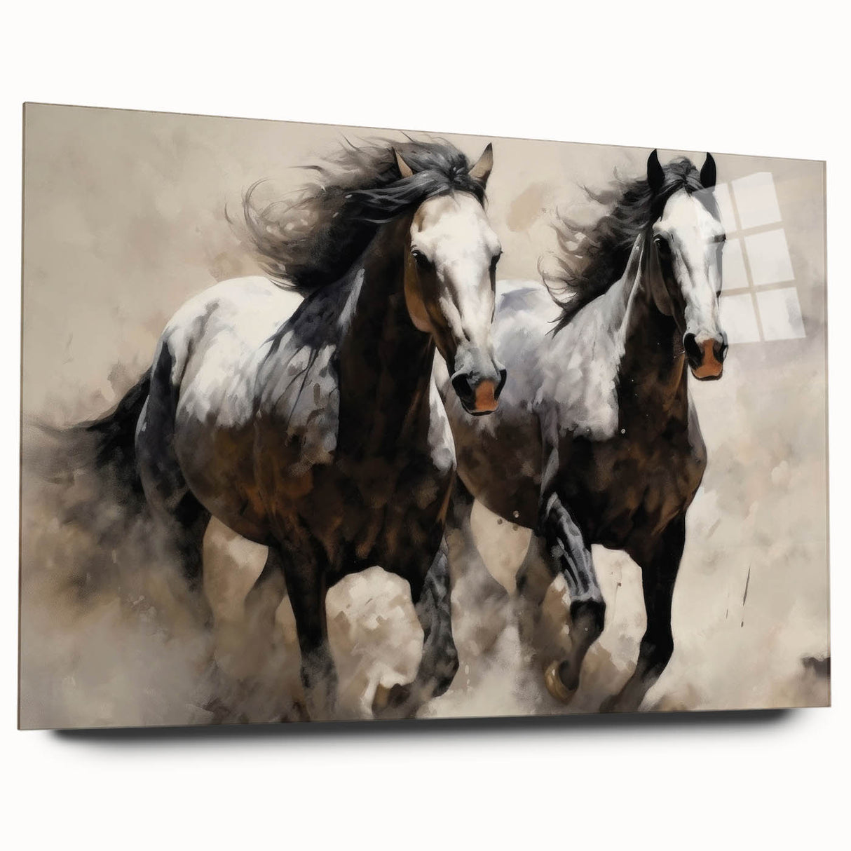 Side view of a sleek acrylic wall art piece featuring a striking horse design from the "Animals: A Wild Life" collection, showcasing vibrant colors and intricate details, perfect for animal lovers and modern decor enthusiasts.