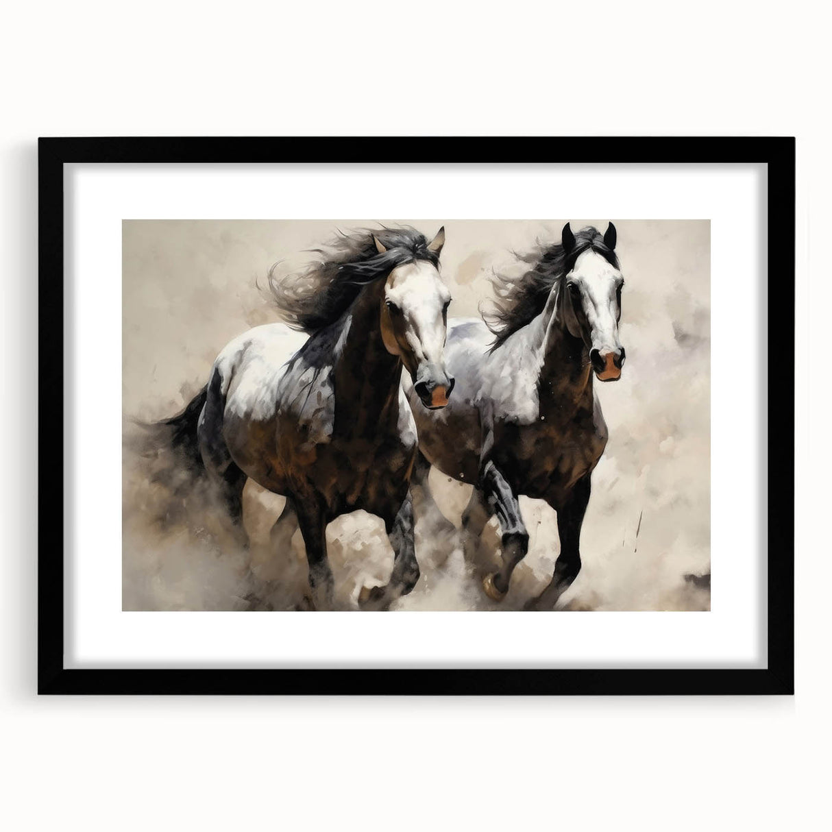 Black-framed wall art featuring a stunning horse design from the 'Animals A Wild Life' collection, complete with a white mat, perfect for enhancing modern decor.