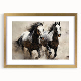 Gold-framed wall art featuring a stunning horse design from the 'Animals - A Wild Life' collection, ideal for elevating home decor with its elegant aesthetic and eye-catching detail.