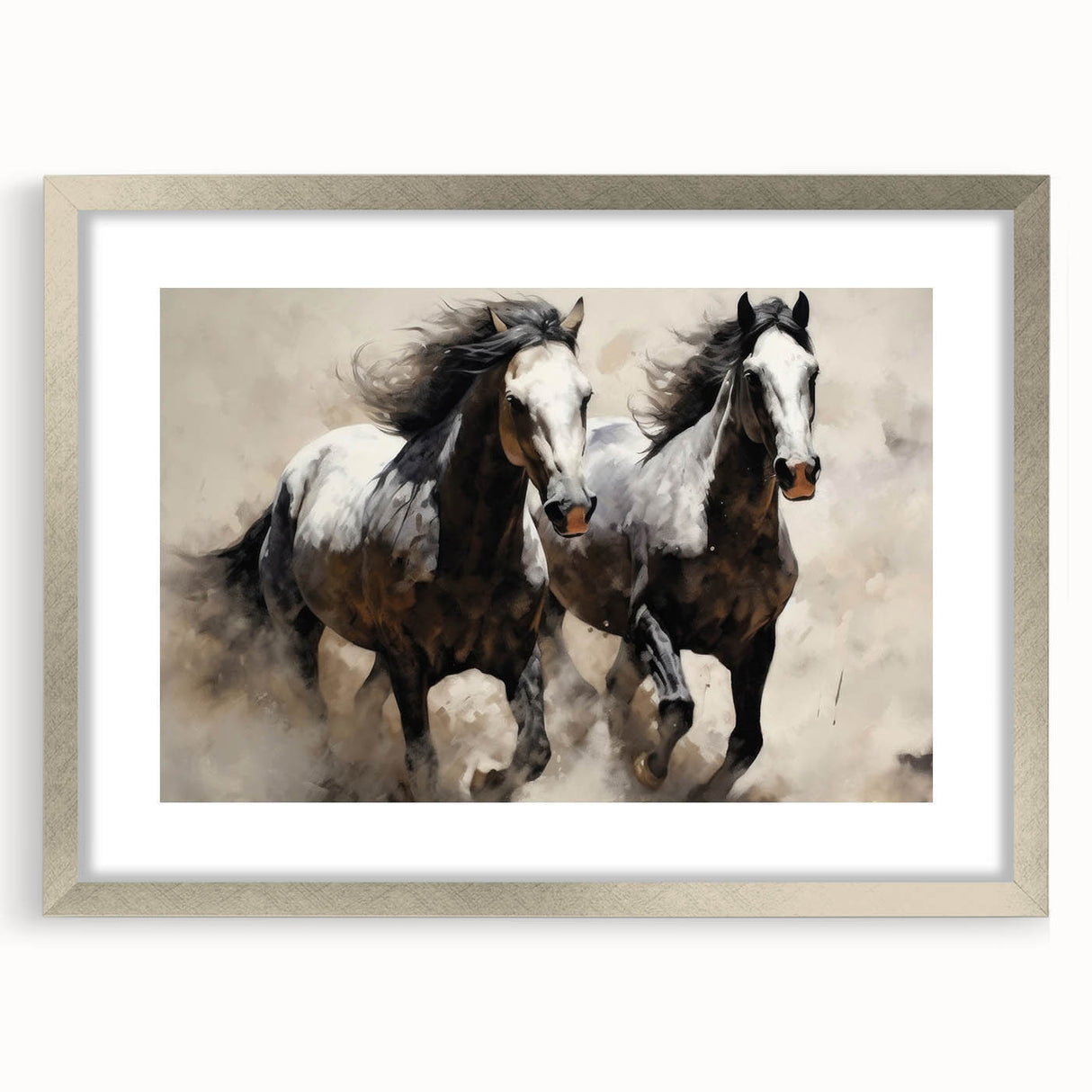 Framed wall art featuring a silver-bordered horse design from the Animals A Wild Life collection, showcasing intricate details and a stylish mat for an elegant display.