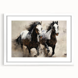 Framed wall art featuring a majestic horse design in a white matte frame, showcasing intricate details and vibrant colors, perfect for animal lovers and home decor enthusiasts.