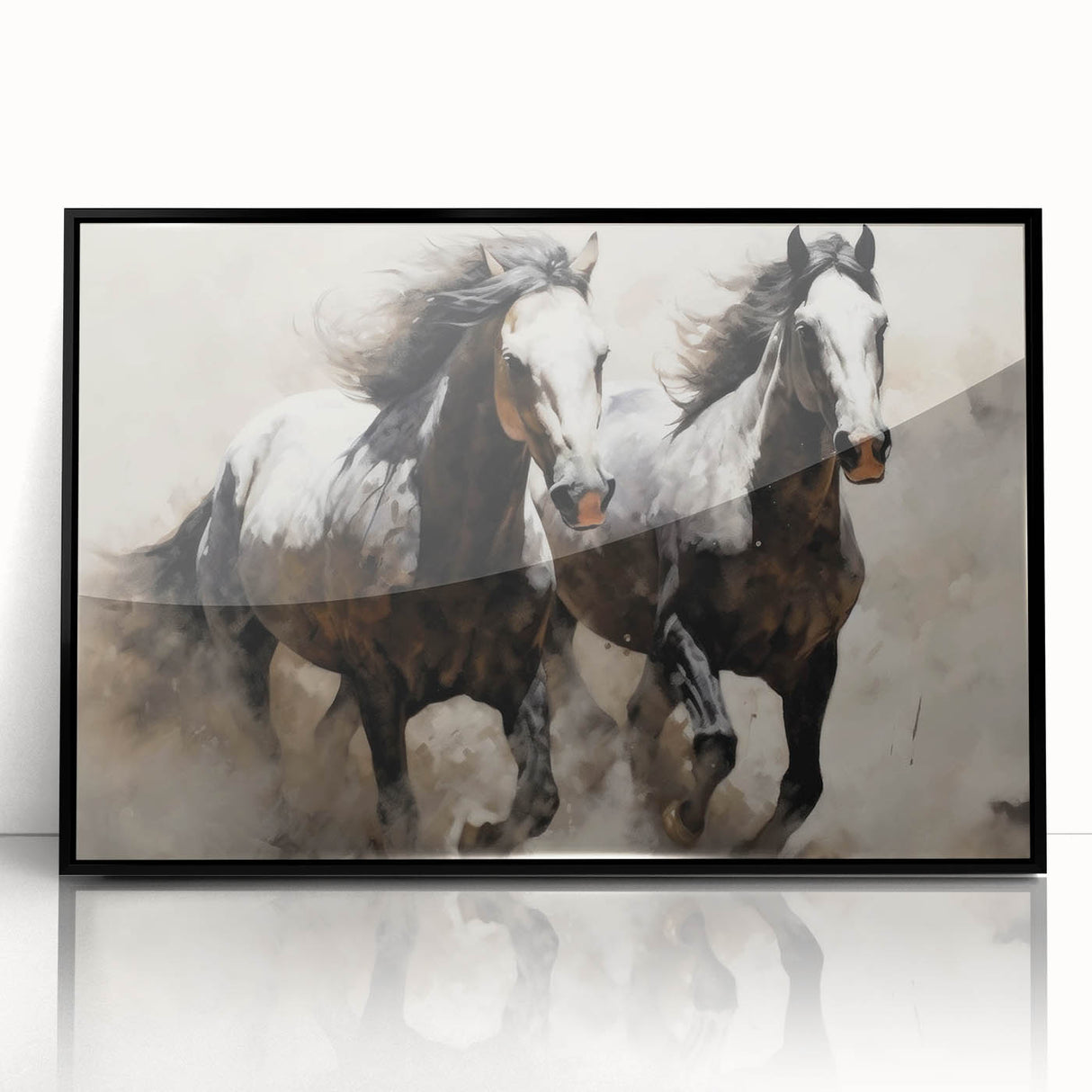 Framed acrylic wall art featuring a majestic horse design, presented in a sleek black frame, ideal for animal lovers and home decor enthusiasts.