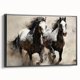 Framed canvas wall art showcasing a black horse in a side view, featuring intricate details and rich textures, perfect for animal lovers and modern decor enthusiasts.
