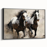 Framed canvas wall art showcasing a black horse in a side view, featuring intricate details and rich textures, perfect for animal lovers and modern decor enthusiasts.