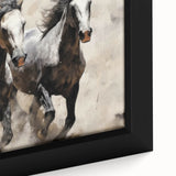Close-up of a framed canvas wall art piece showcasing a detailed horse design in vibrant colors, perfect for animal lovers and modern home decor enthusiasts.