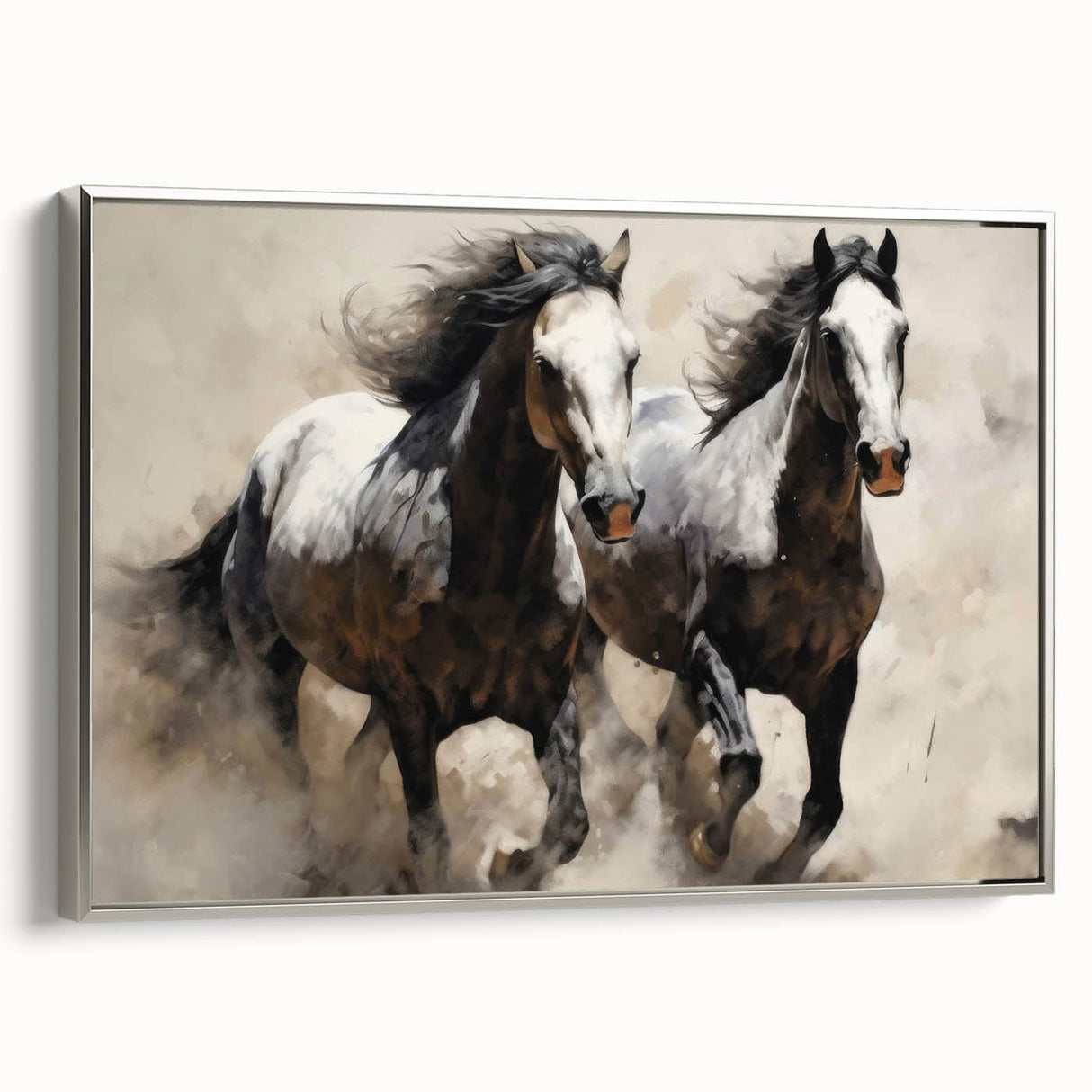 Framed canvas wall art showcasing a silver side view of a majestic horse, perfect for adding elegance to any decor. Ideal for animal lovers and home styling.