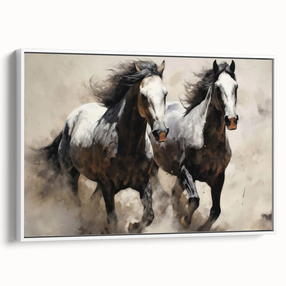 Framed canvas wall art showcasing a majestic white horse in a serene side view, ideal for equine enthusiasts and home decor lovers. Perfect for adding elegance to any space.