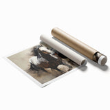 A rolled print of a majestic horse design, showcasing vibrant colors and intricate details, perfect for animal lovers and art enthusiasts, packaged securely for delivery.