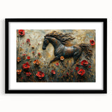 Black-framed wall art featuring a striking horse design from the "Animals A Wild Life" collection, showcasing intricate details and vibrant colors, perfect for equine enthusiasts.