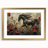 Elegant gold-framed wall art featuring a stunning horse design, perfect for animal lovers, with a sophisticated mat and luxurious finish, ideal for home decor.