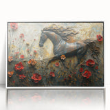 Framed wall art featuring a stunning horse design in a wild life theme, showcasing vibrant colors and intricate details, ideal for animal lovers and home decor enthusiasts.